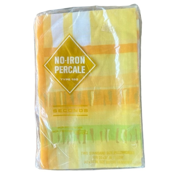 Vintage Abstract Pillowcase Set NOS Salestex No-Iron Percale Standard 70s Yellow - Picture 1 of 6